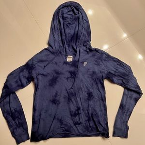 PINK blue tie dye hooded long sleeve shirt